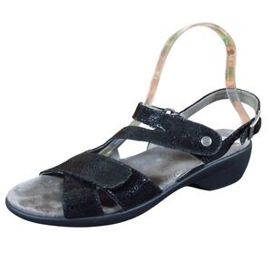Wolky Fria Women Sandal Size 40 Walking Comfort Black Textured Leather